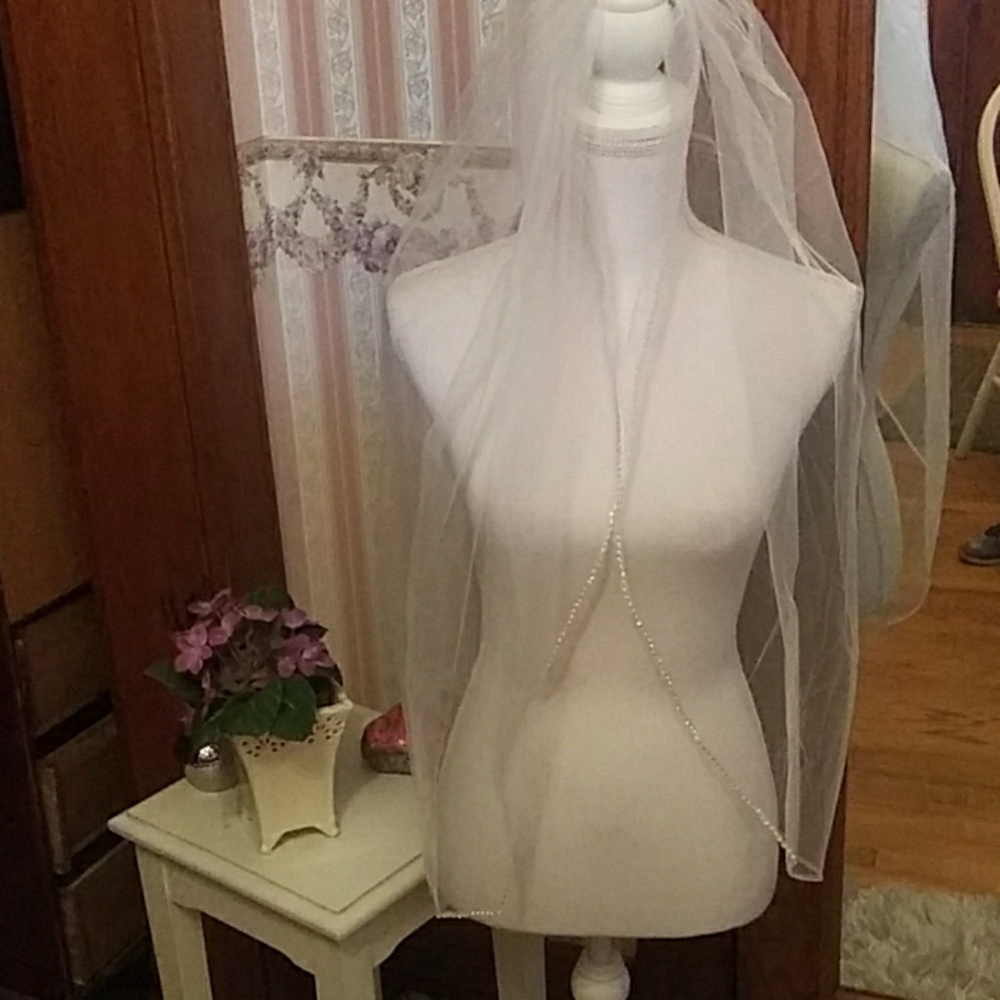 Nwt white wedding veil tulle w rhinestone #10